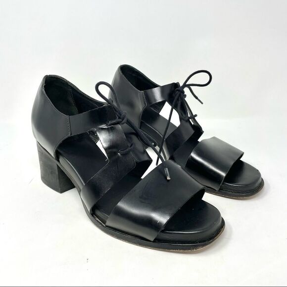 Cos Black Leather Chunky Heel Lace Up Sandals Size 40 - Picture 2 of 11